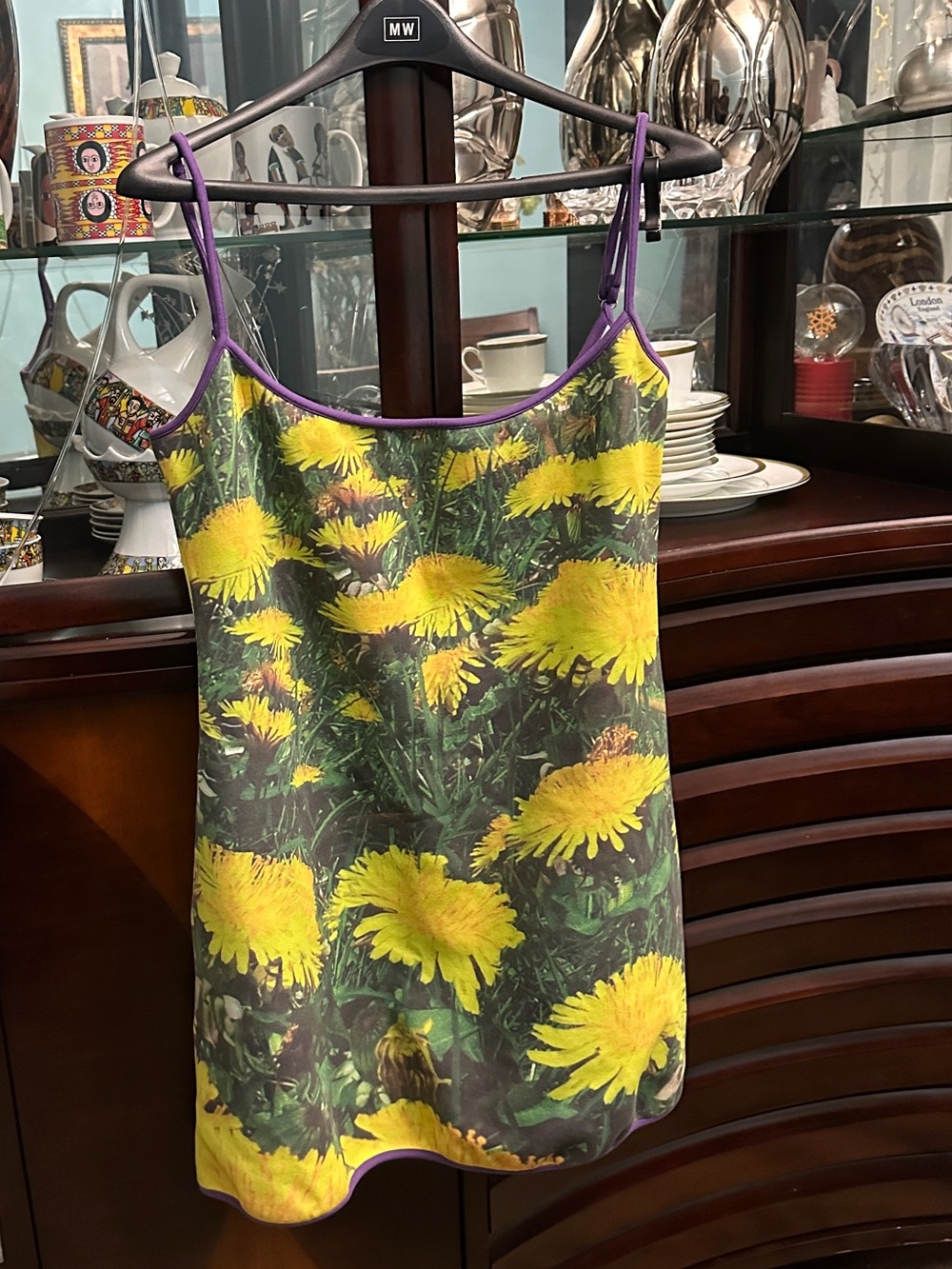 Tyler Mcgillivary Yellow Dandelion Print dress with Purple Trim - Women's
